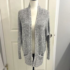 Talula Long Open Front Cardigan Grey/White Drop Shoulder Pockets Oversized Sz XS